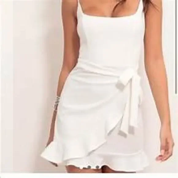 Lucy in the Sky Capri Ruffle Tie Dress • White • XS - Picture 4 of 7